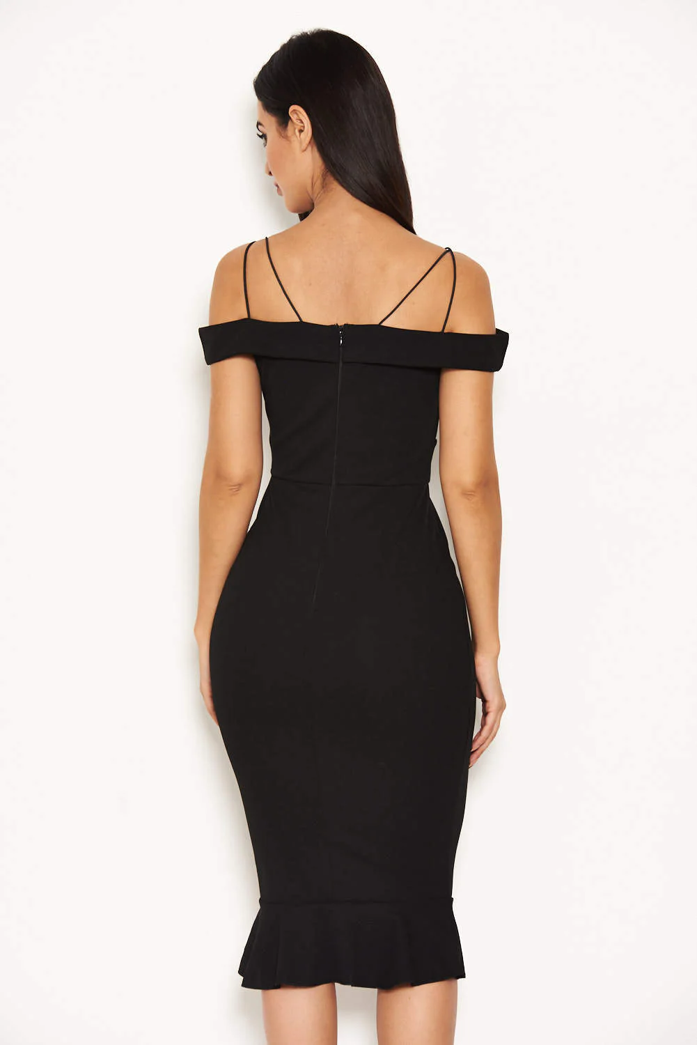 Black Off The Shoulder Strappy Fishtail Dress - Image 3