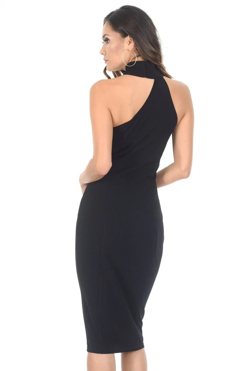 Black One Shoulder Midi Dress - Image 3