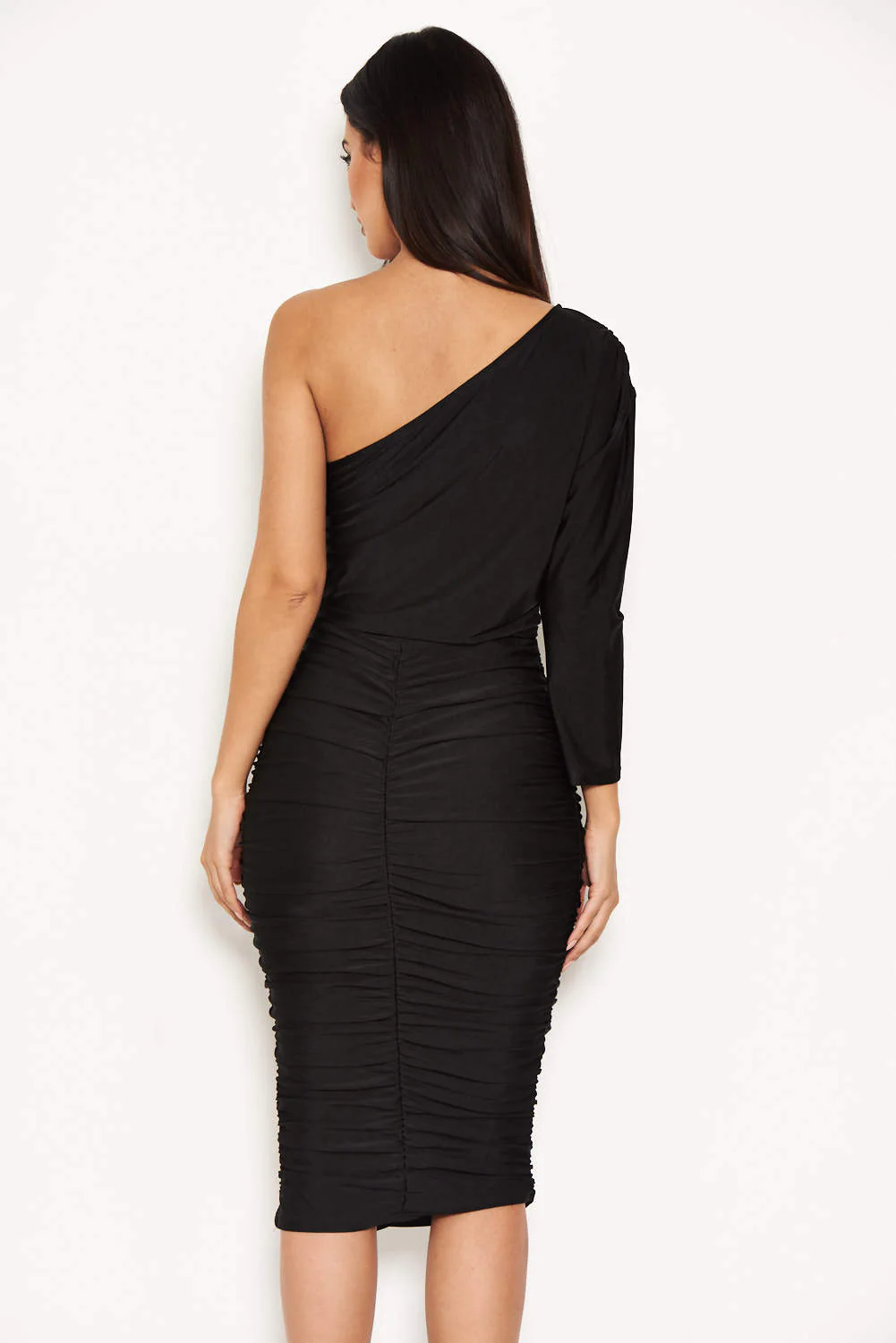 Black One Sleeve Slinky Midi Dress - Image 5