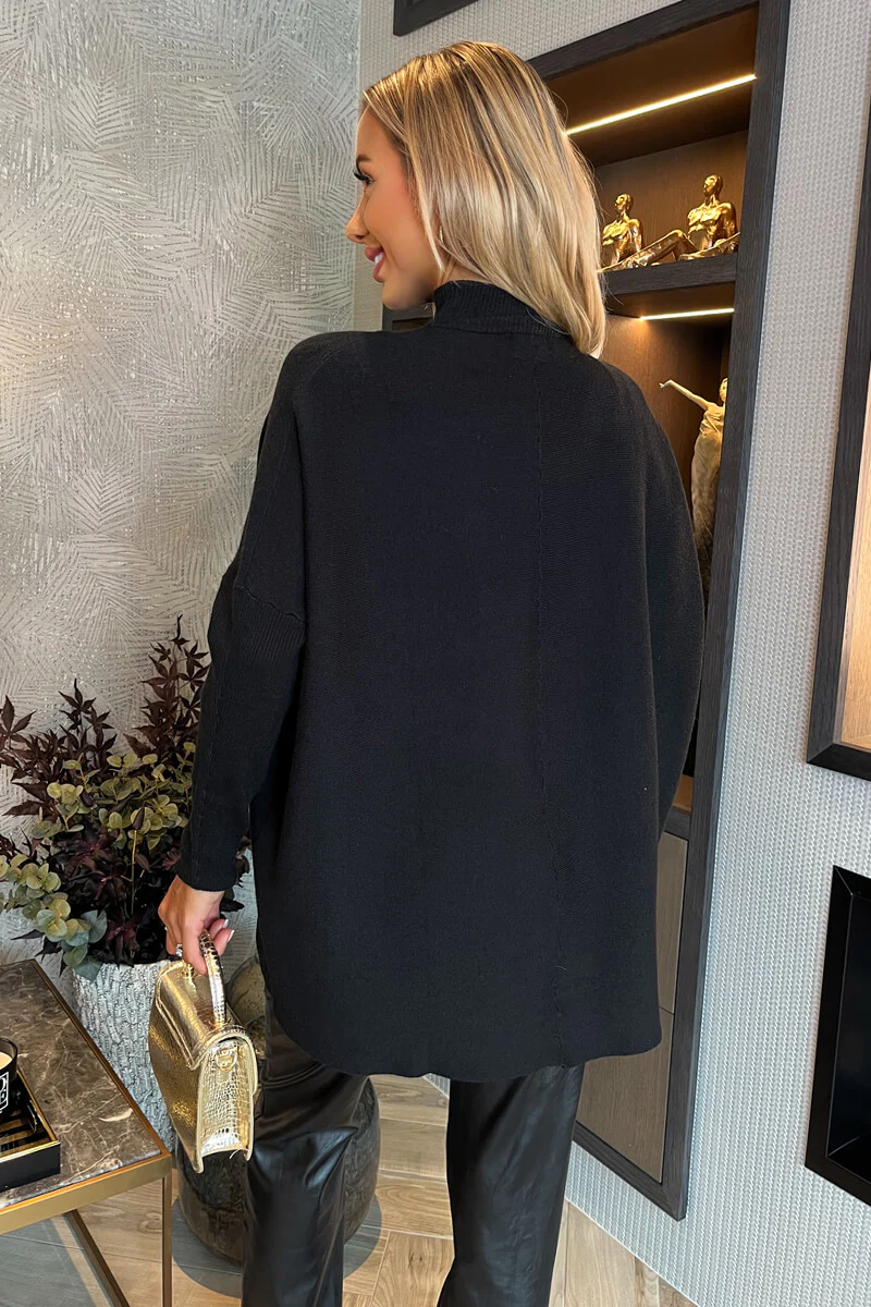 Black Oversized Mock Neck Jumper - Image 4