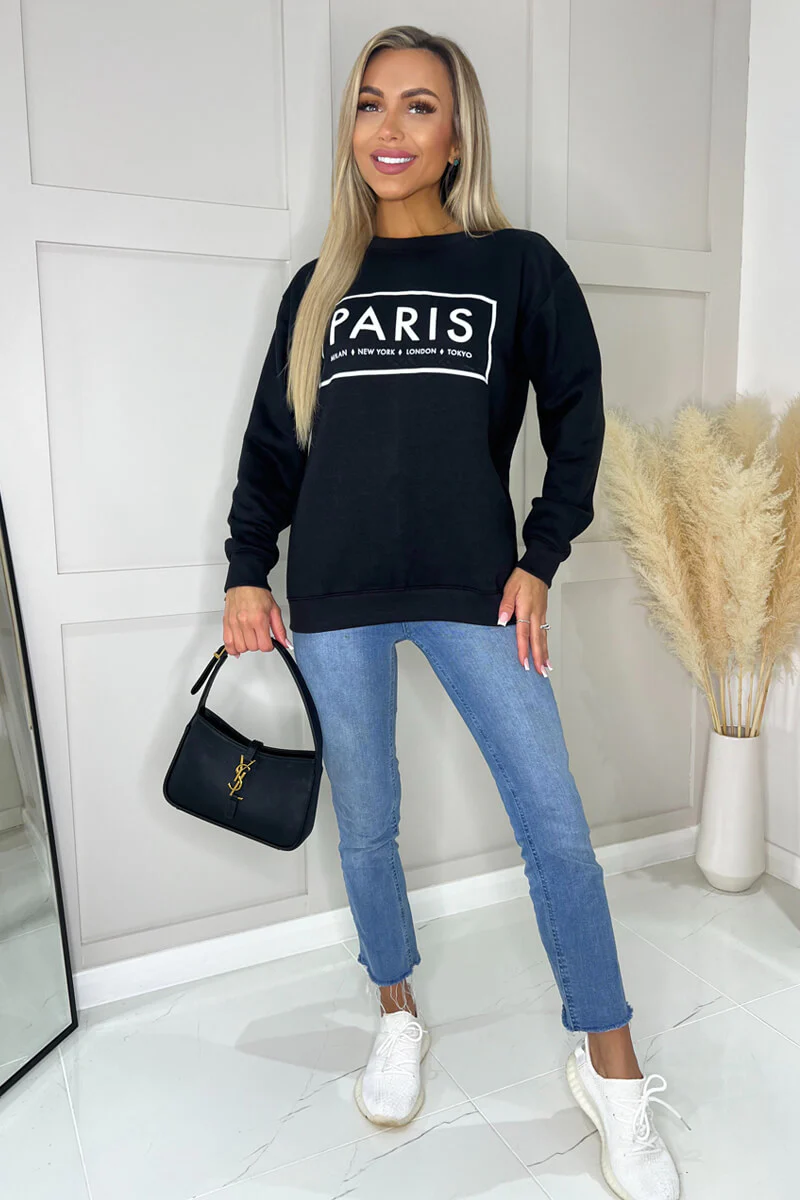 Black Paris Slogan Crew Neck Sweatshirt - Image 3