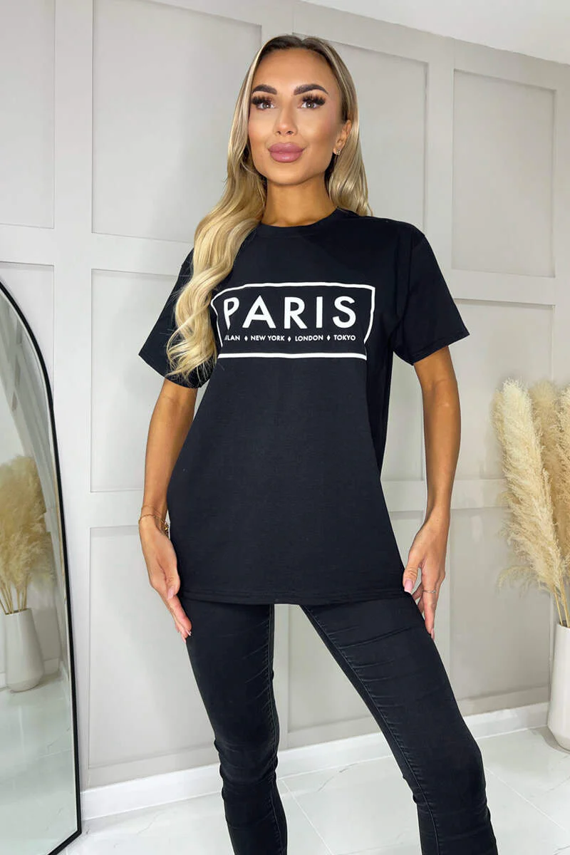 Black Paris Slogan T-Shirt - Image 4