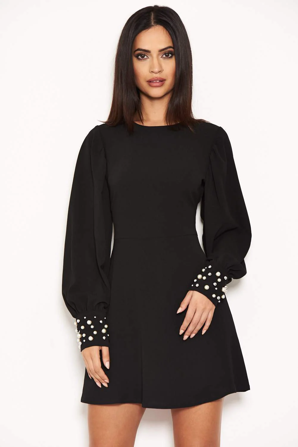 Black Pearl Detailed Mini Dress - Image 4