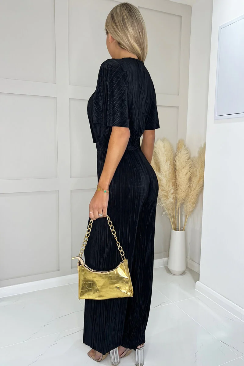 Black Plisse Straight Leg Trousers - Image 4