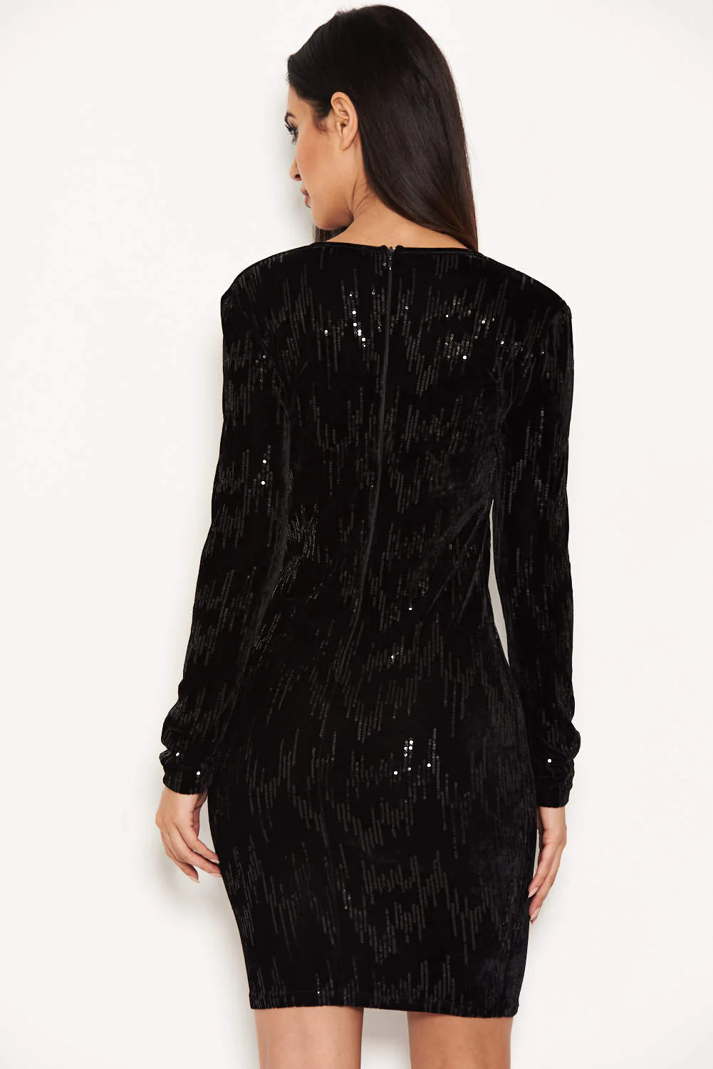 Black Plunge Mini Dress With Sequin Detail - Image 3