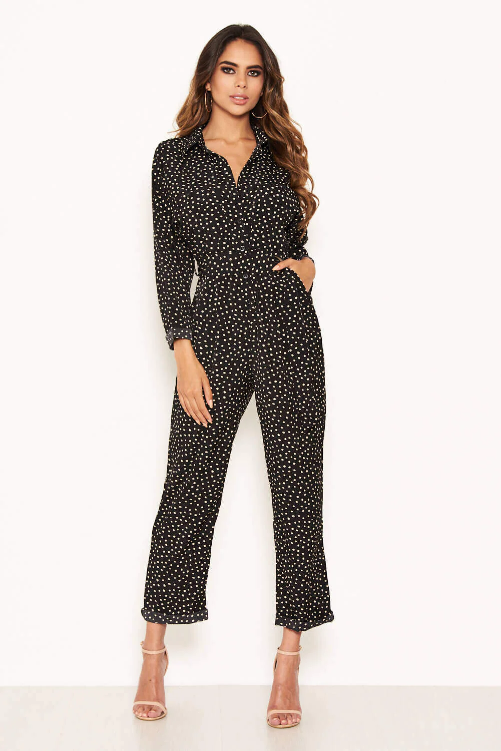 Black Polka Dot Belted Jumpsuit - Image 3