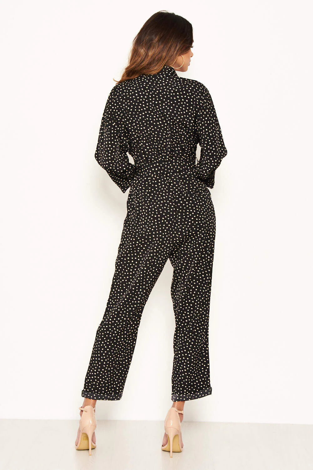Black Polka Dot Belted Jumpsuit - Image 5