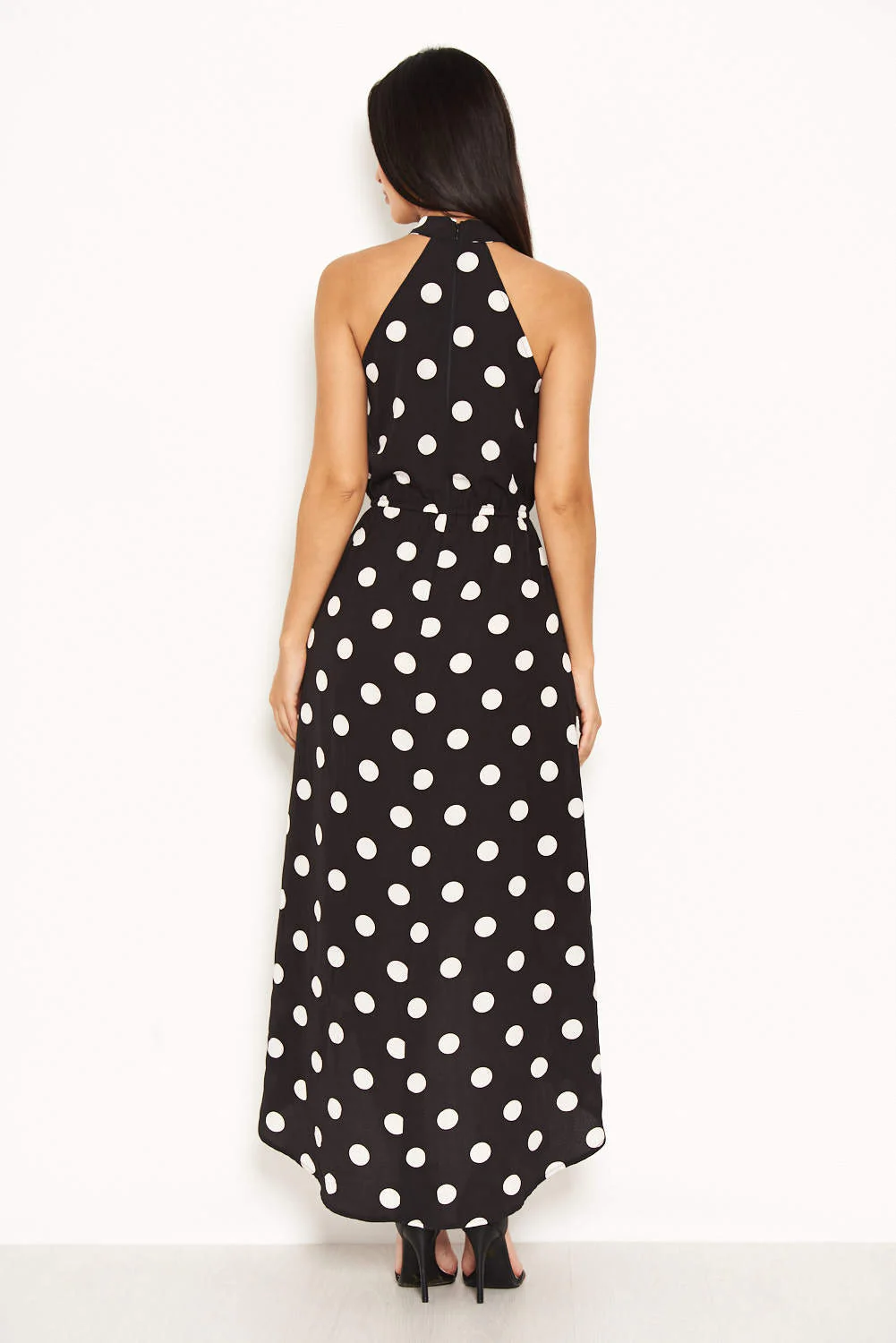 Black Polka Dot High Neck Wrap Dress - Image 3