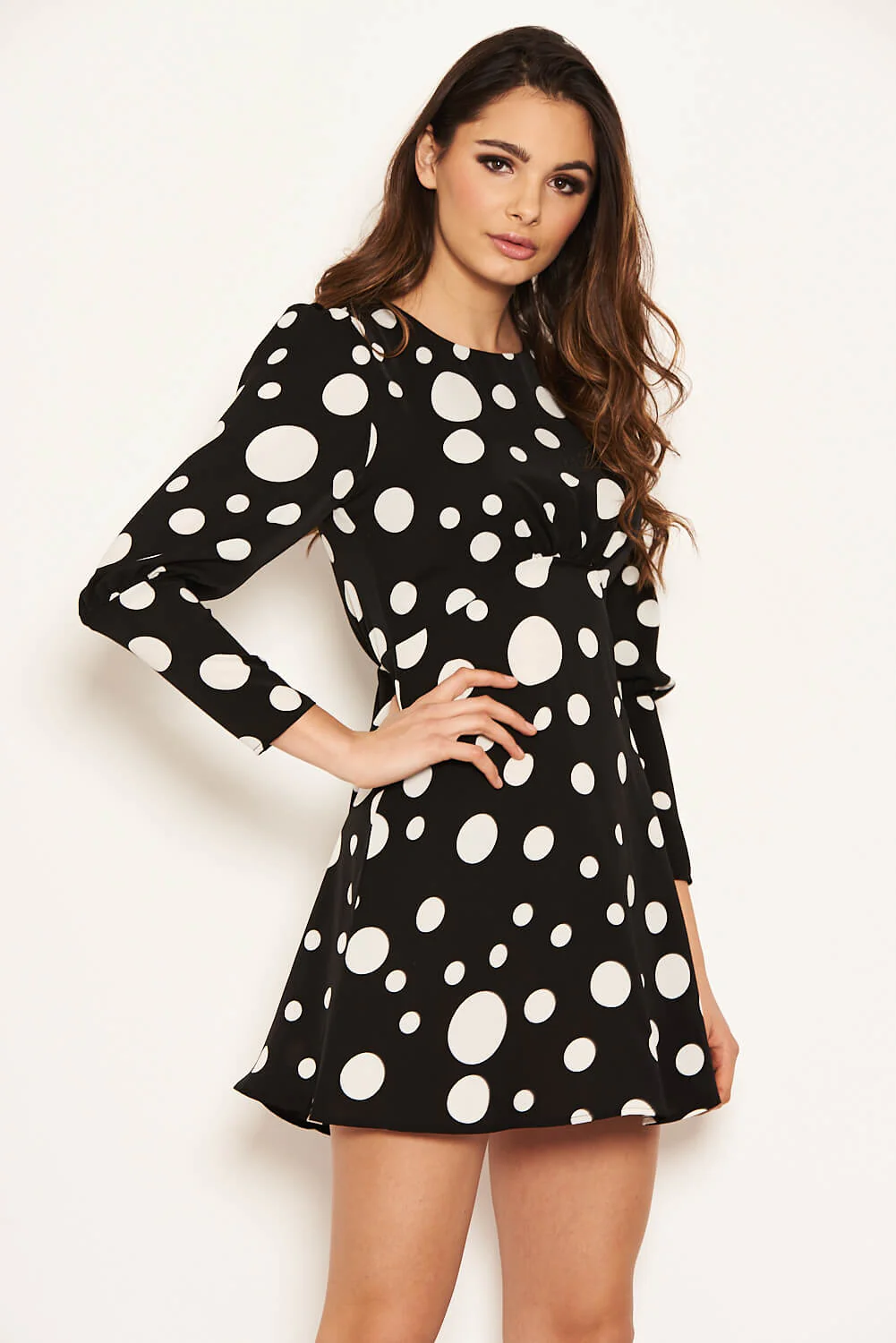 Black Polka Dot Long Sleeve Dress - Image 2