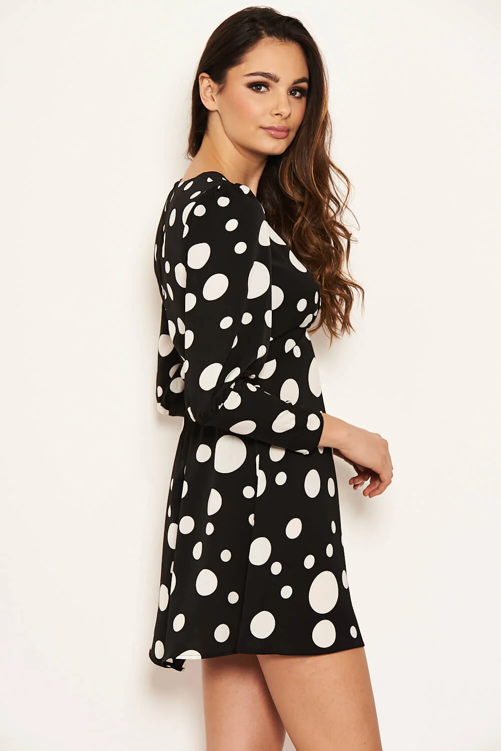 Black Polka Dot Long Sleeve Dress - Image 4