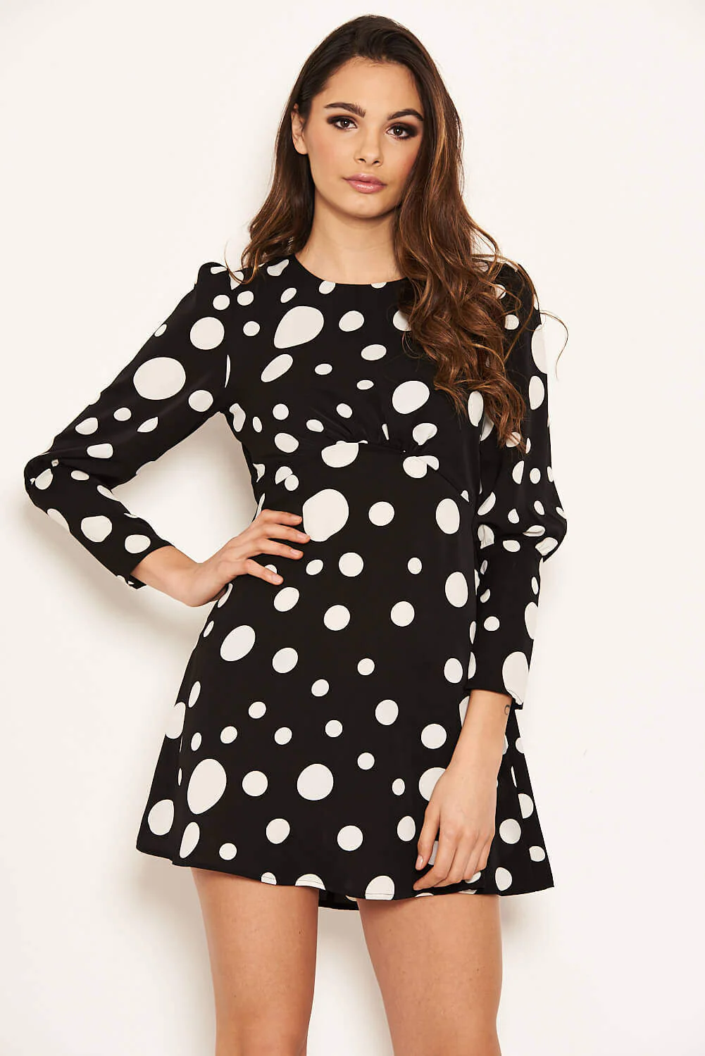 Black Polka Dot Long Sleeve Dress - Image 5