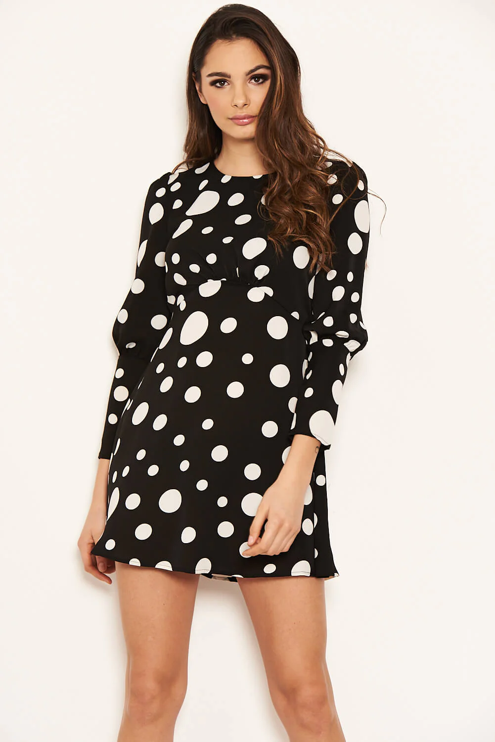 Black Polka Dot Long Sleeve Dress - Image 6
