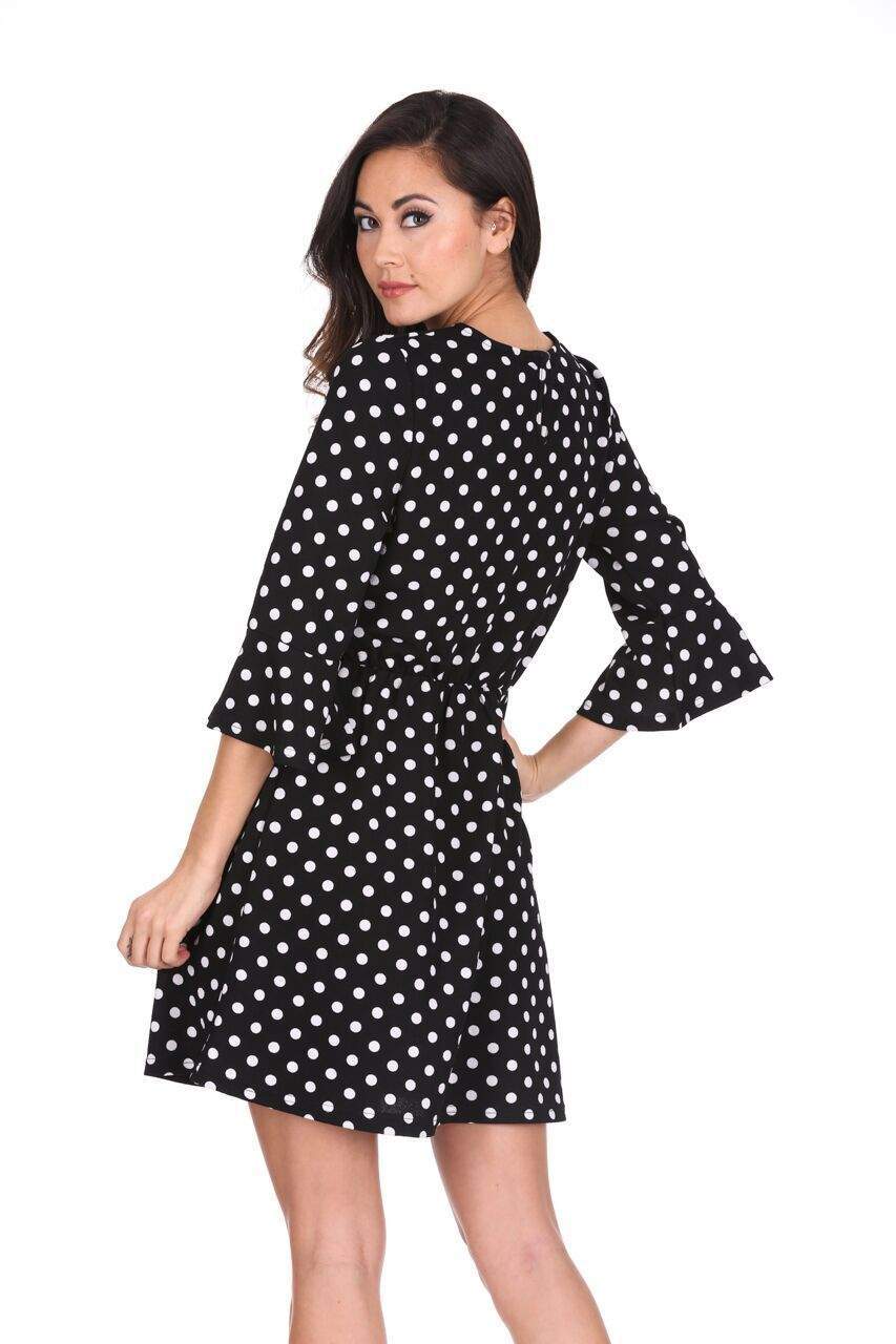 Black Polka Dot Long Sleeve Skater Dress - Image 3