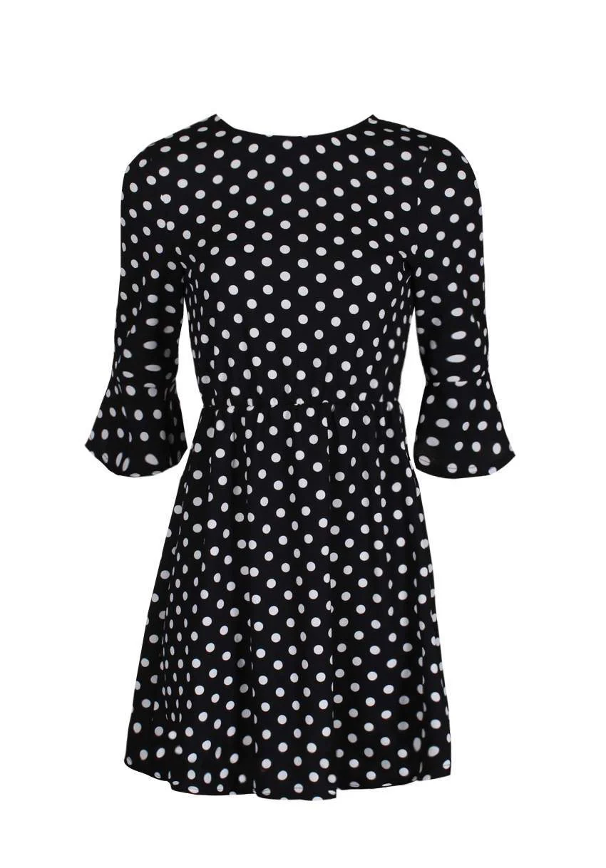 Black Polka Dot Long Sleeve Skater Dress - Image 4