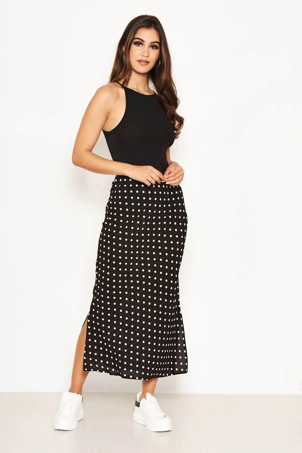 Black Polka Dot Midi Skirt - Image 3