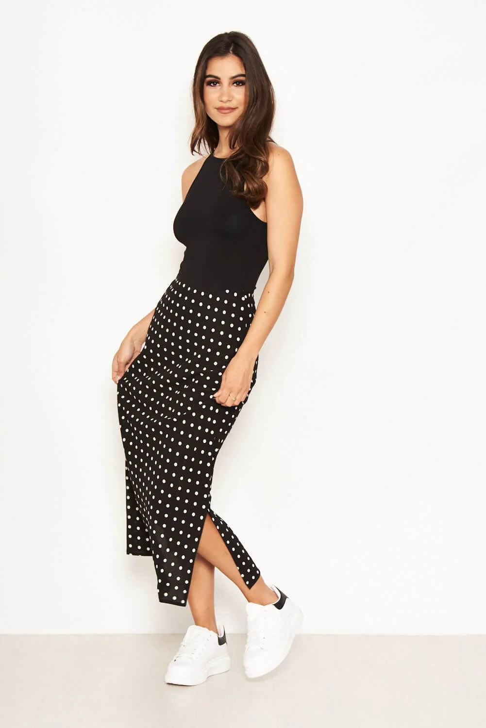Black Polka Dot Midi Skirt - Image 6