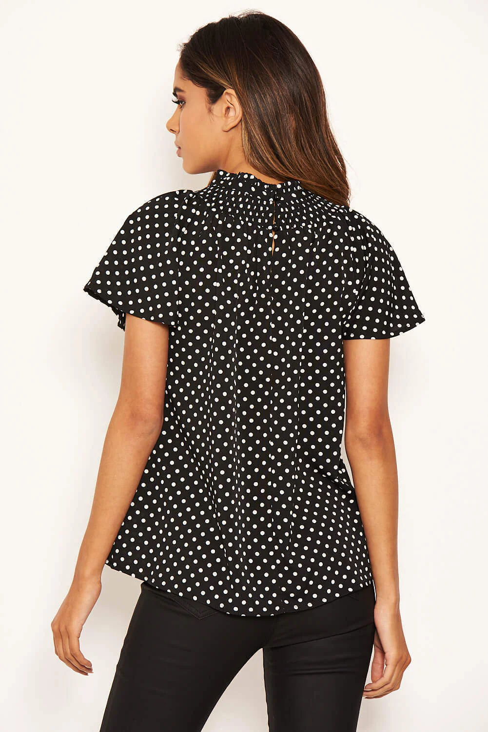 Black Polka Dot Pleated High Neck Top - Image 8