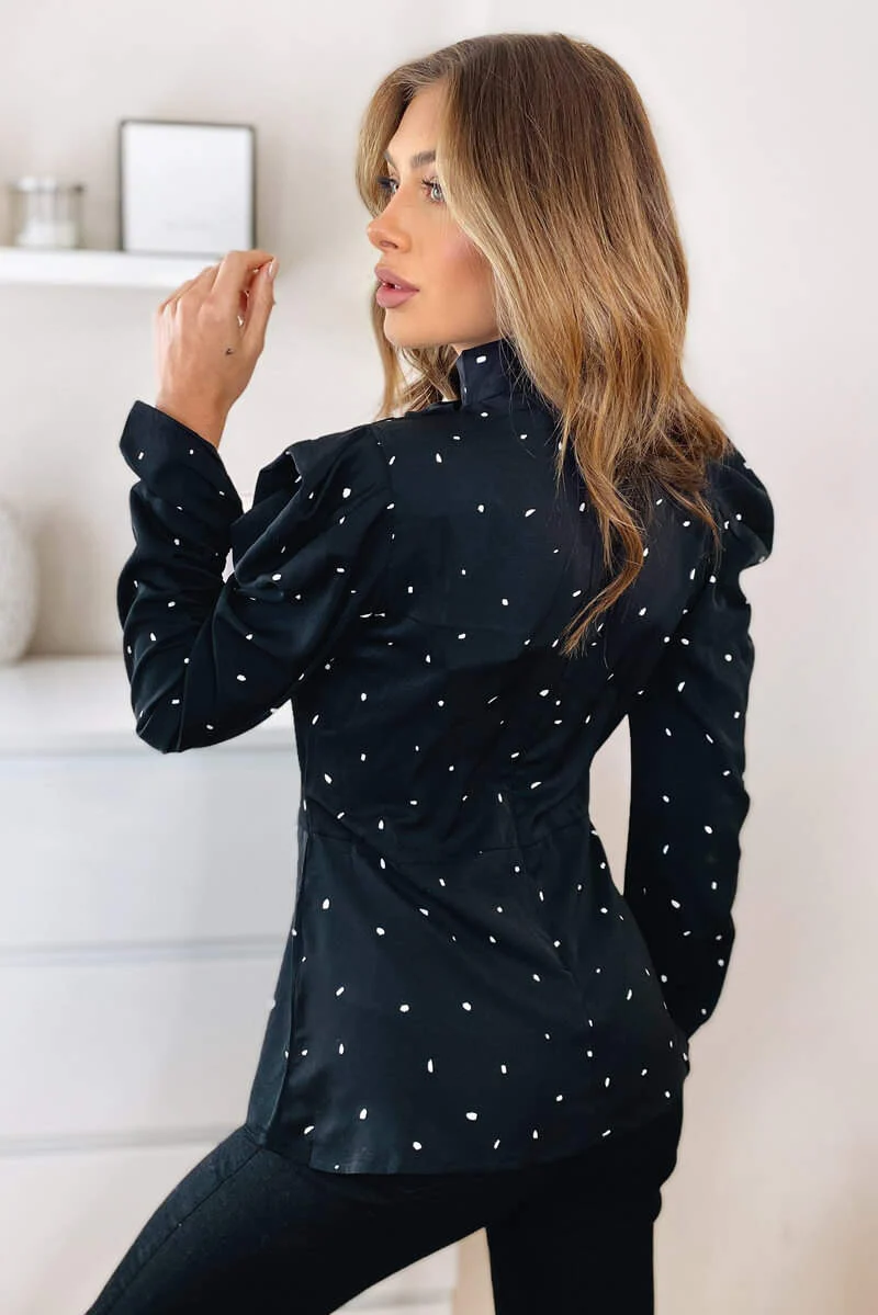 Black Polka Dot Puff Sleeve Top - Image 5