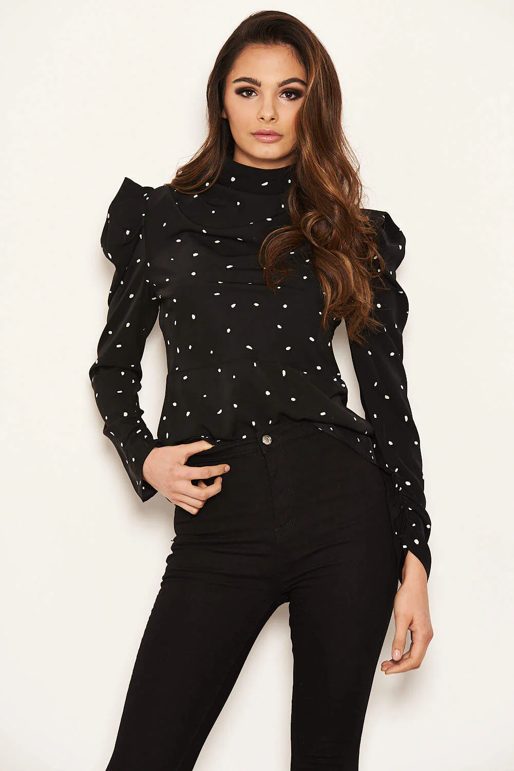 Black Polka Dot Puff Sleeve Top - Image 6