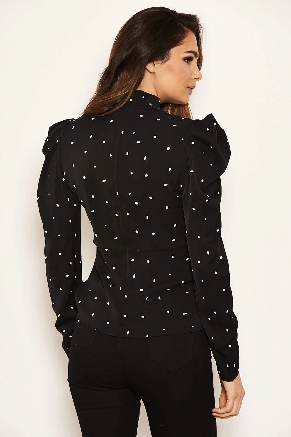 Black Polka Dot Puff Sleeve Top - Image 8