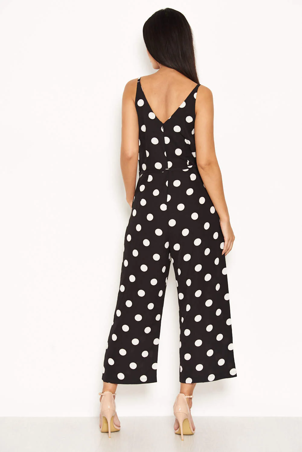 Black Polka Dot Tie Waist Jumpsuit - Image 3