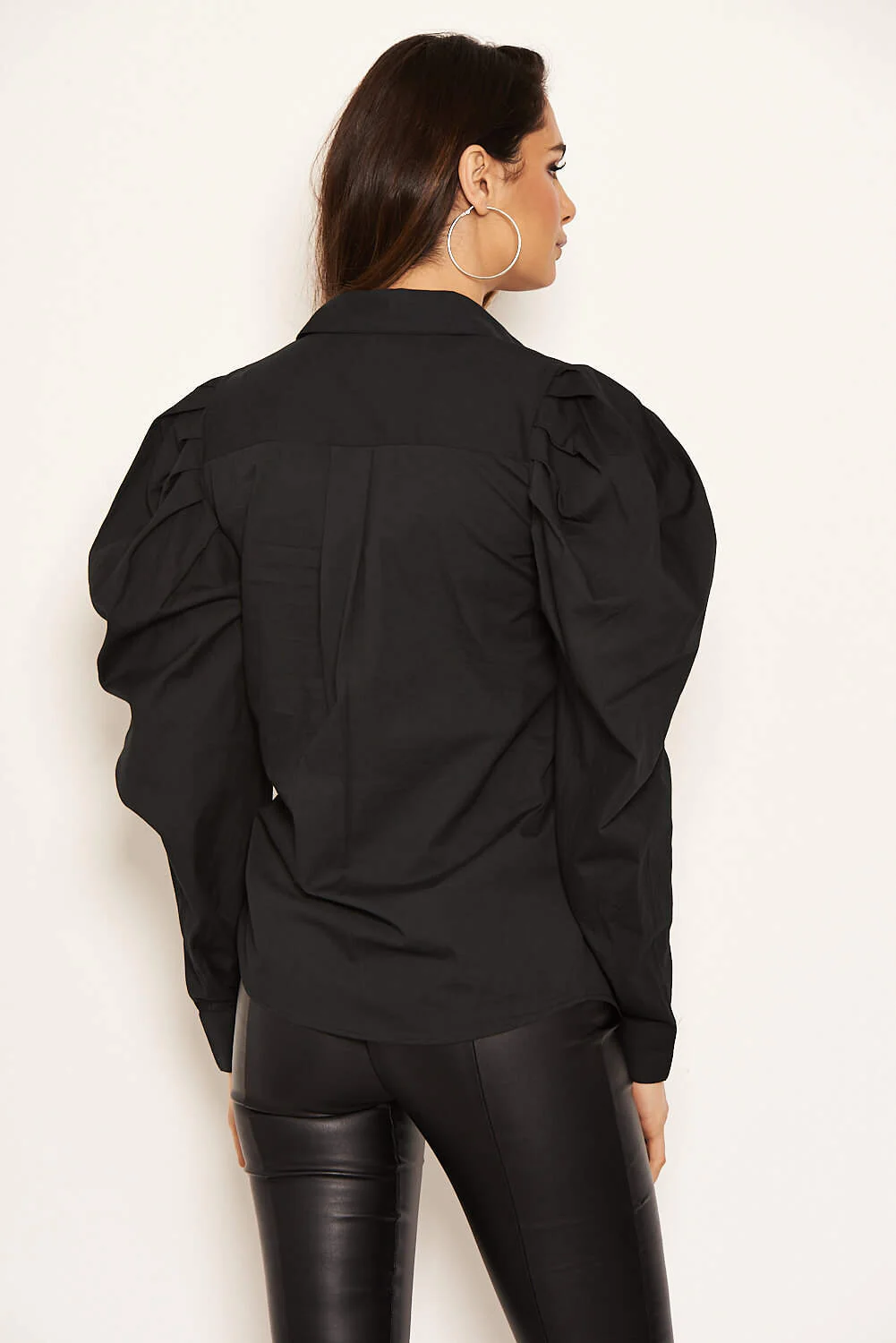 Black Poplin Puff Sleeve Shirt - Image 4