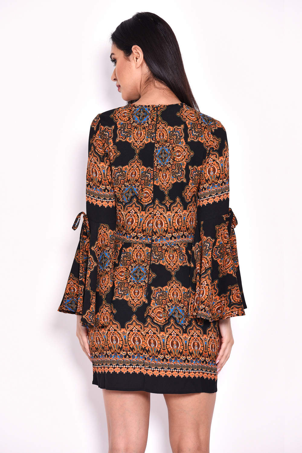 Black Printed Bell Sleeve Dress - Image 2