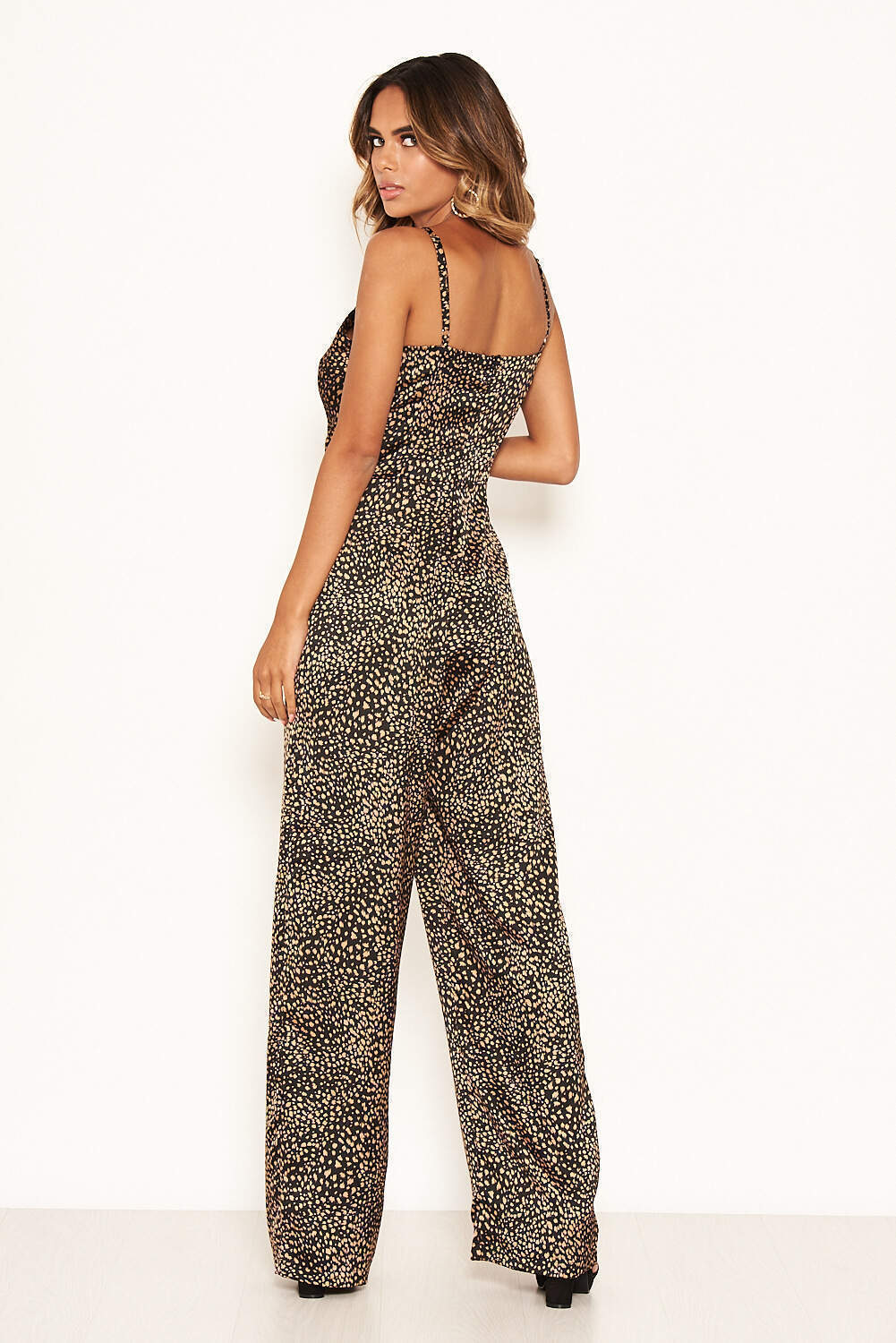 Black Printed Cami V Neck Jumpsuit - Image 4
