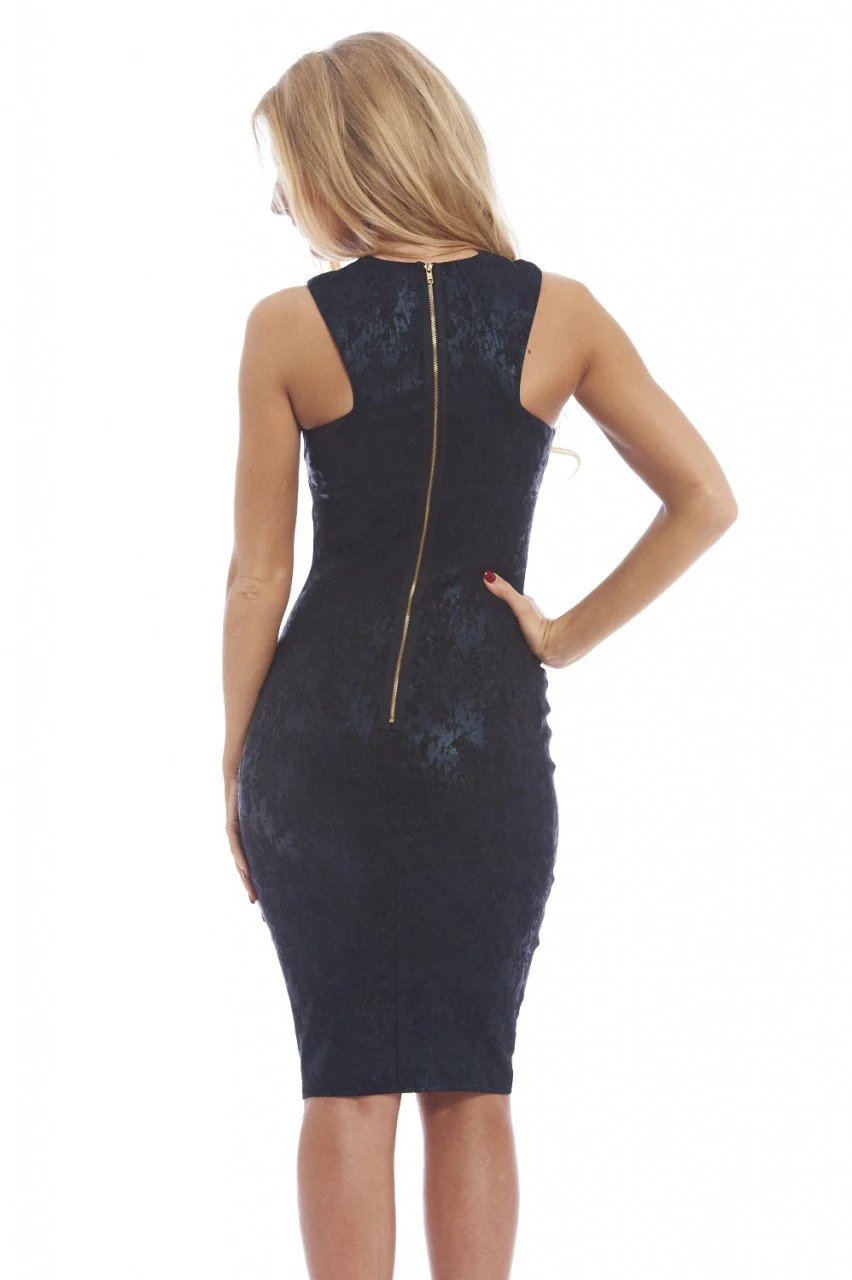 Black Printed Contrast Cut In Neck Dress - Image 4
