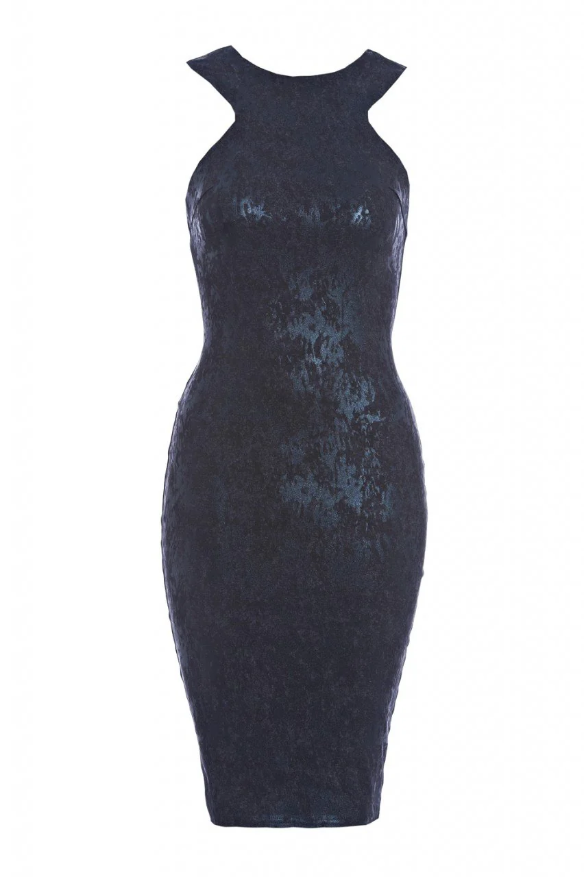 Black Printed Contrast Cut In Neck Dress - Image 5