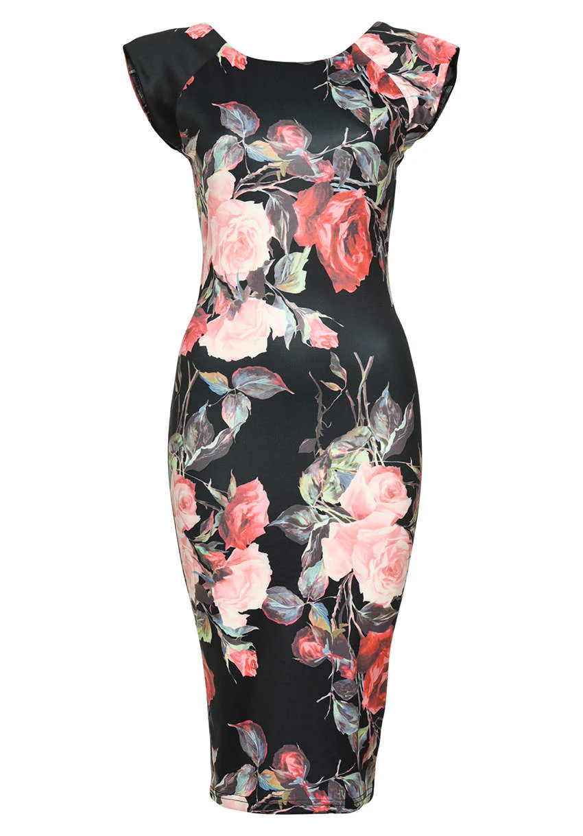 Black Printed Midi Dress - Image 4