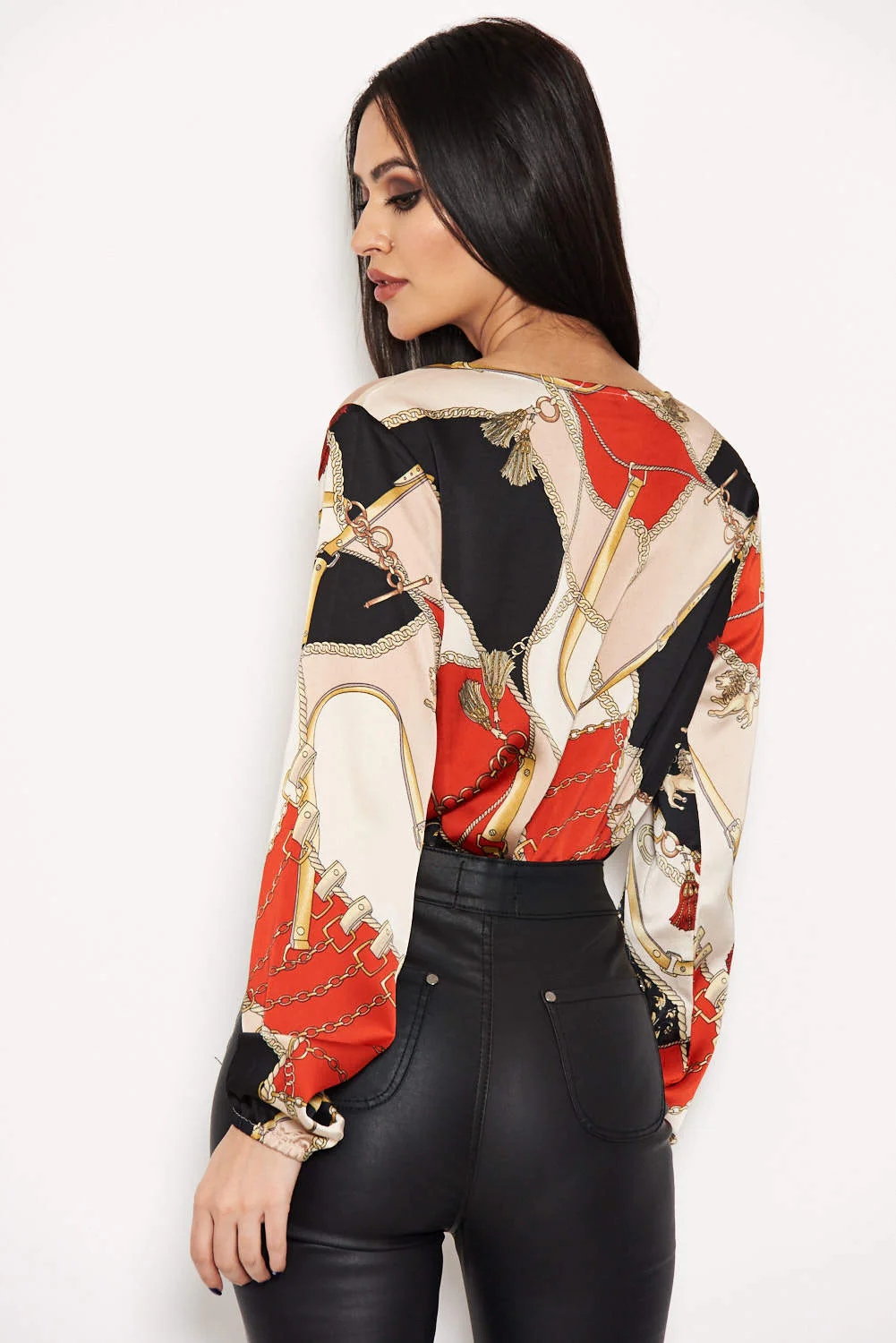 Black Printed Wrap Bodysuit - Image 3