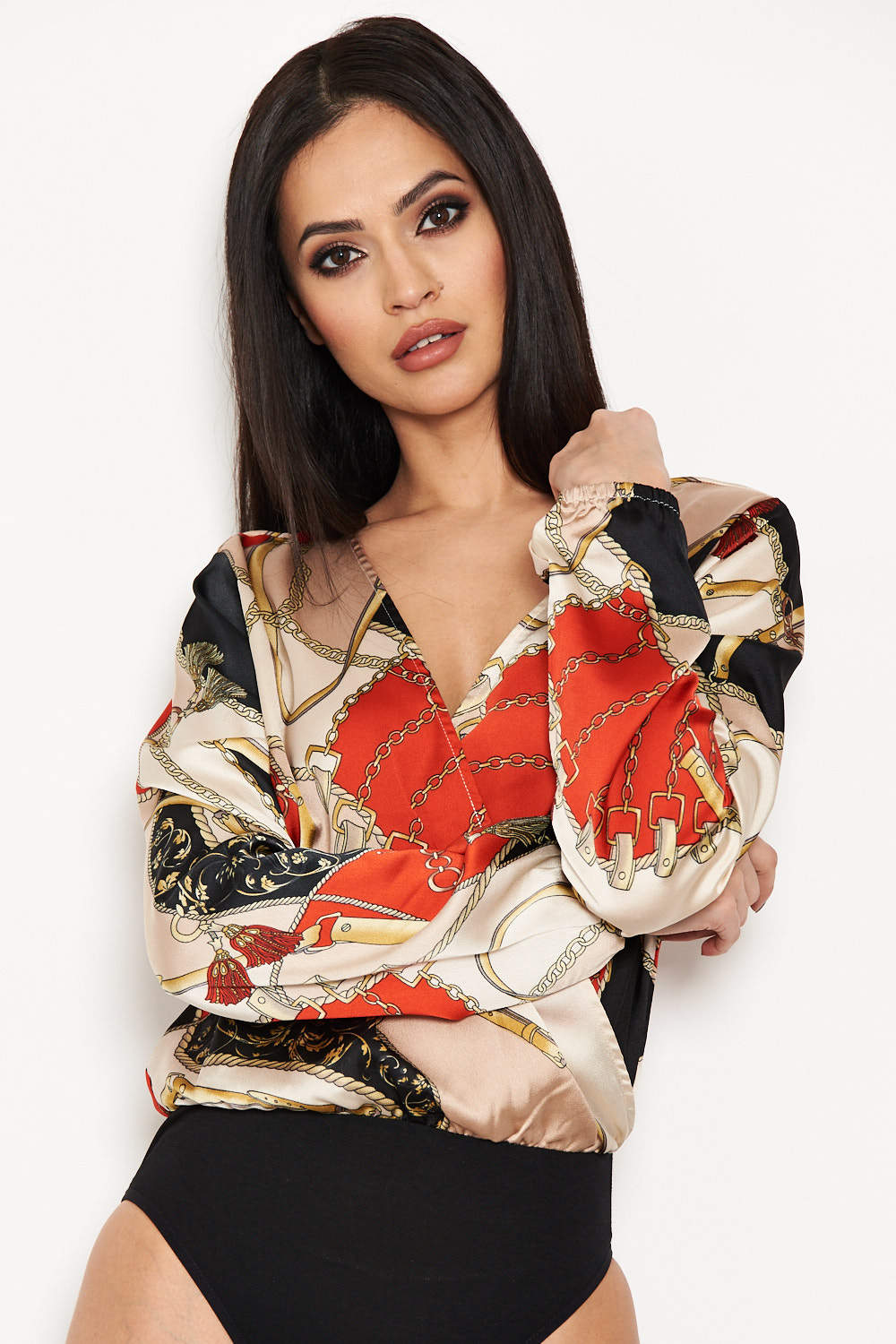 Black Printed Wrap Bodysuit - Image 5