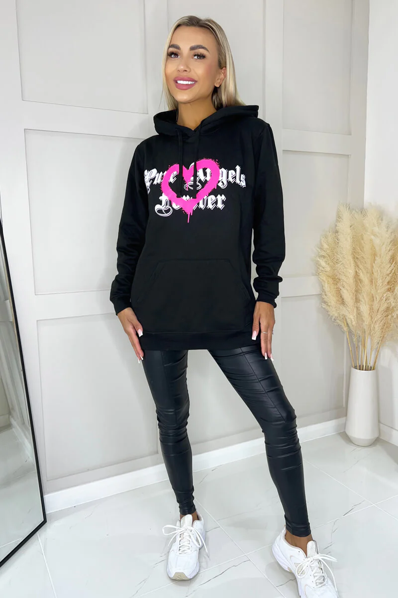 Black Pure Angels Slogan Hoodie - Image 3