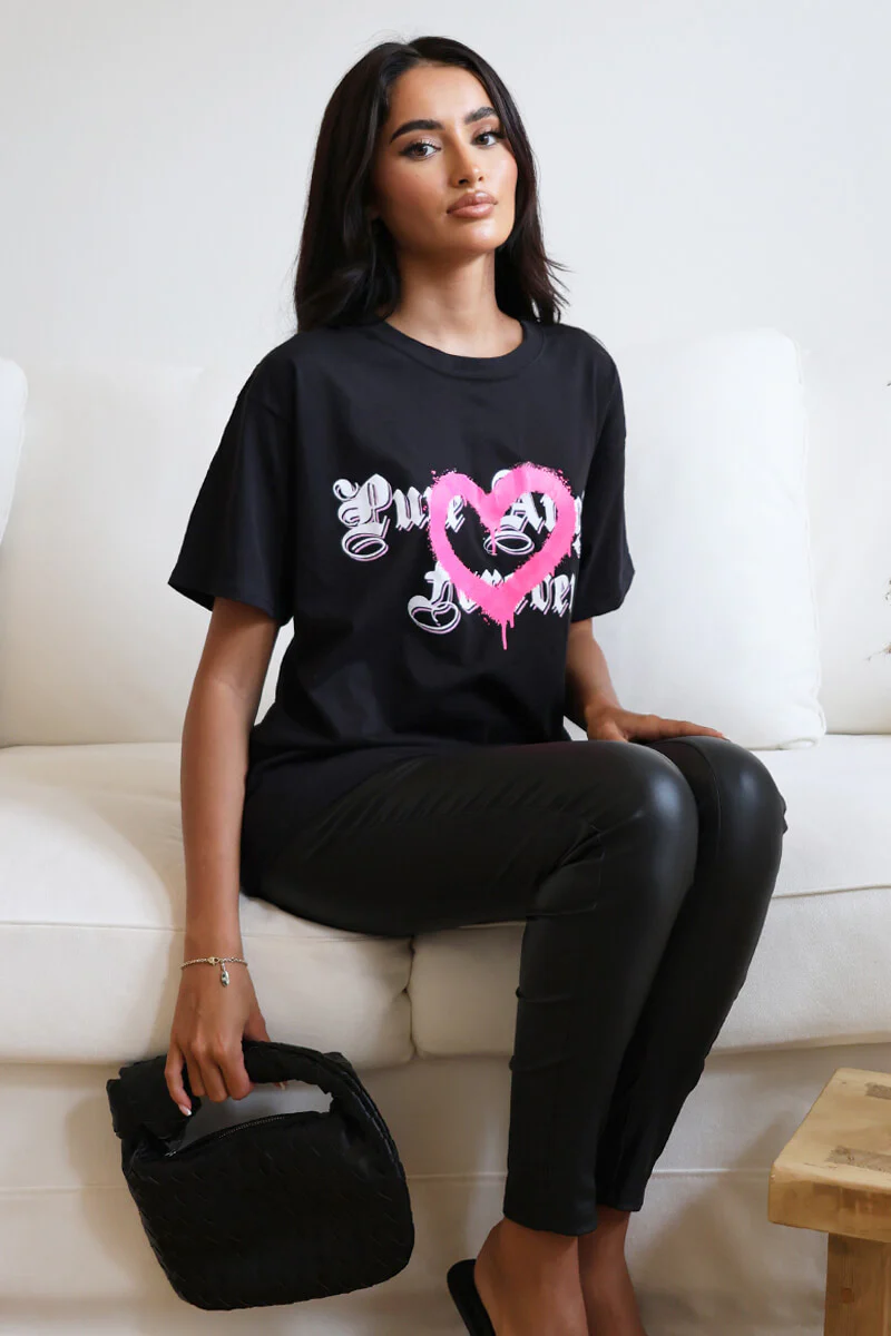 Black Pure Angels Slogan T- Shirt - Image 2