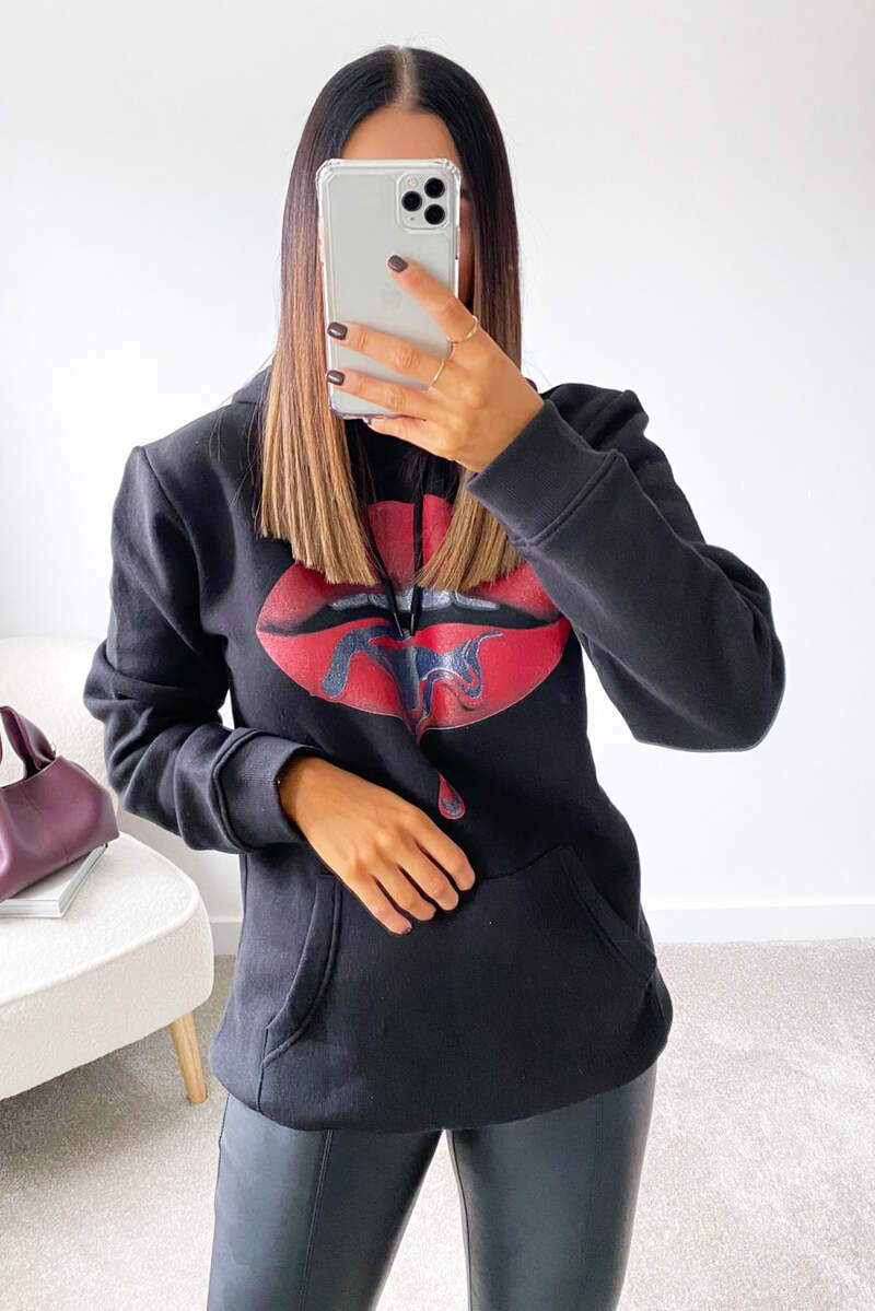 Black Red Lips Hoodie - Image 3