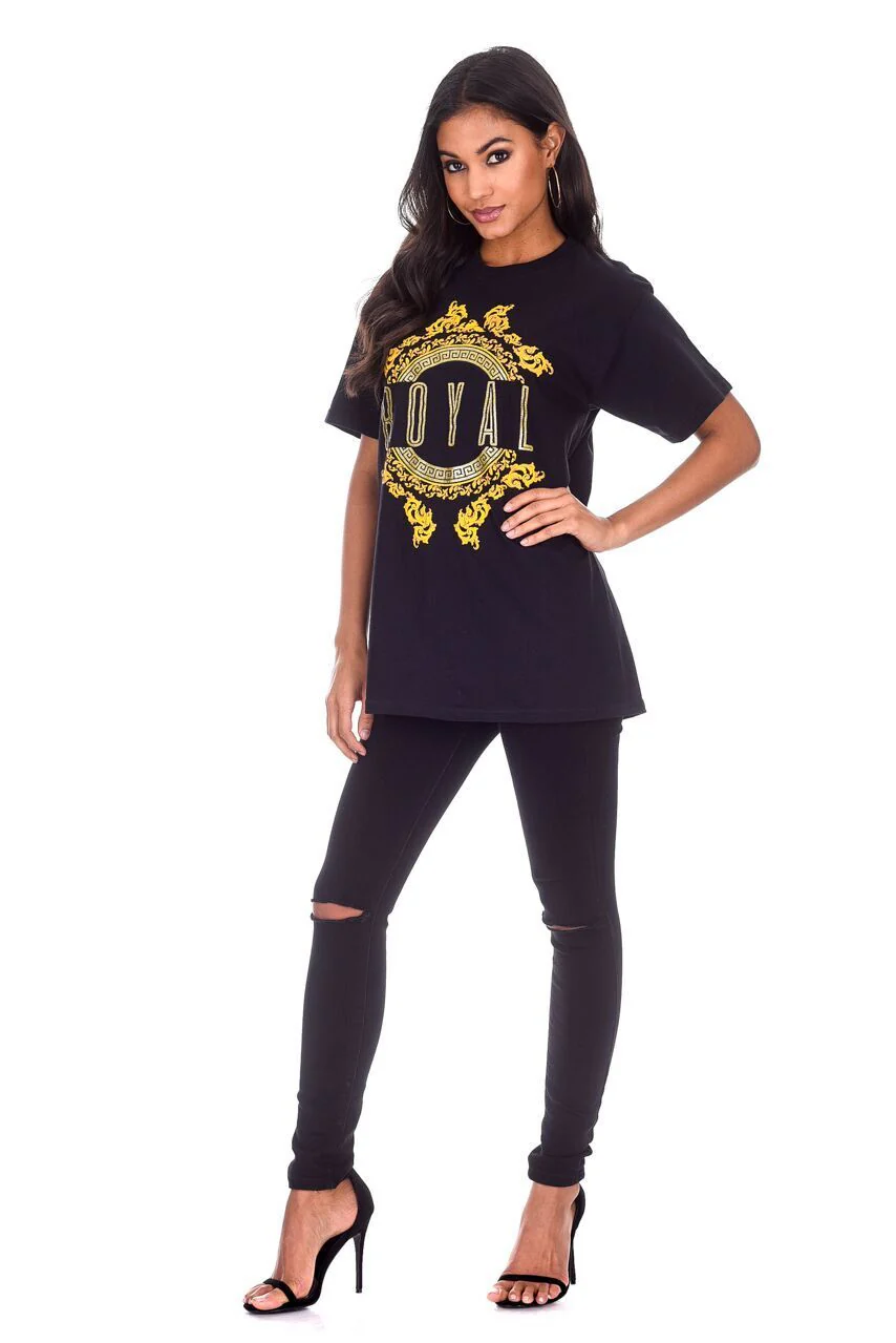 Black Royal Slogan T-Shirt - Image 2