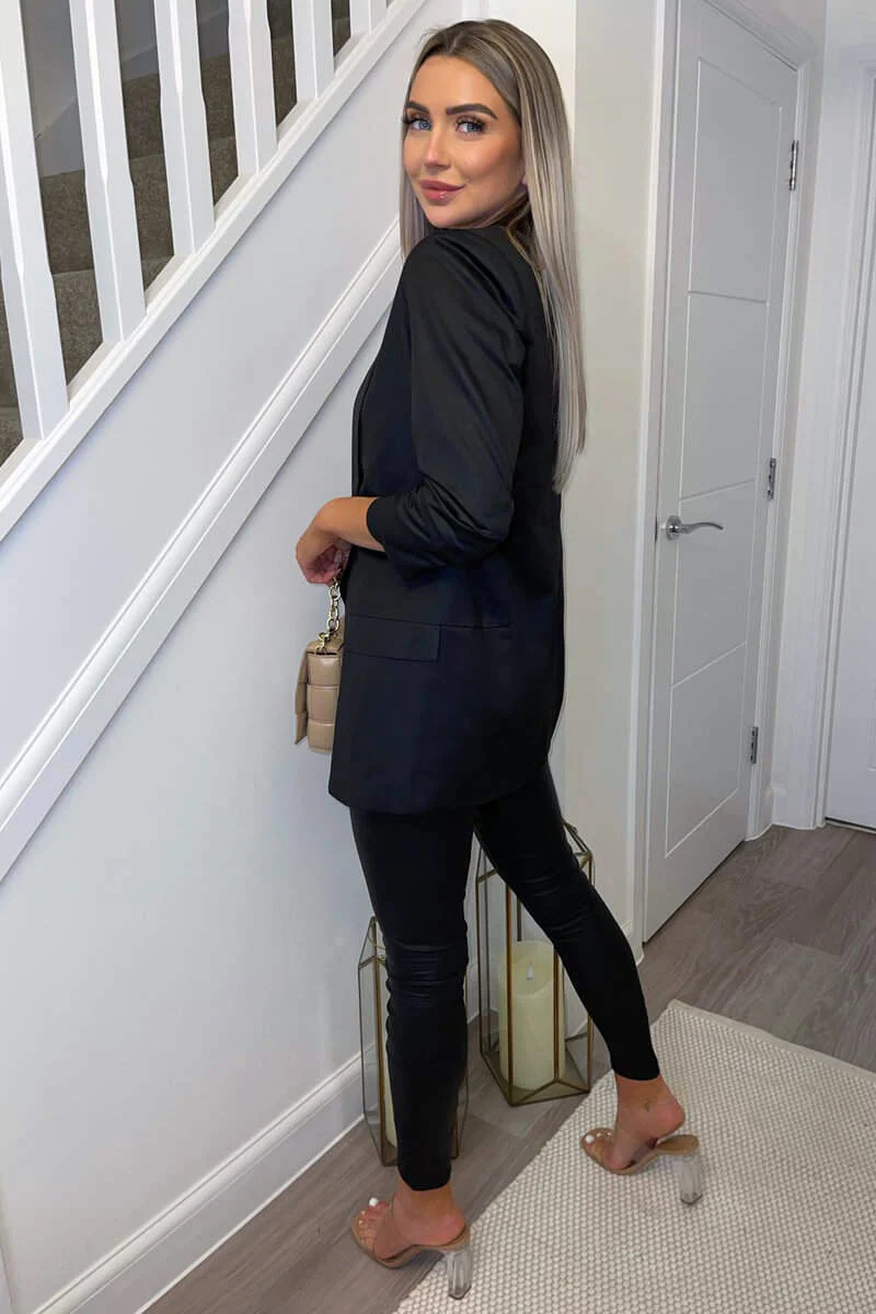 Black Ruched Sleeve Blazer - Image 4