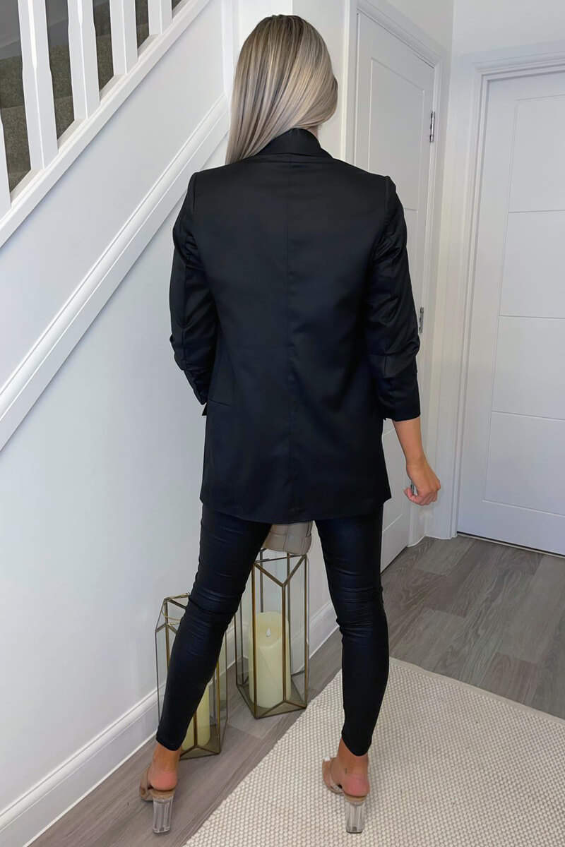 Black Ruched Sleeve Blazer - Image 5