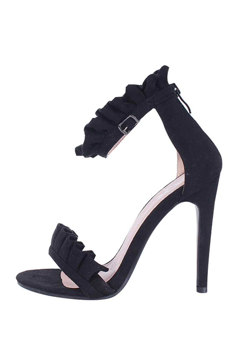 Black Ruffle Detail Stilletto Heels - Image 2