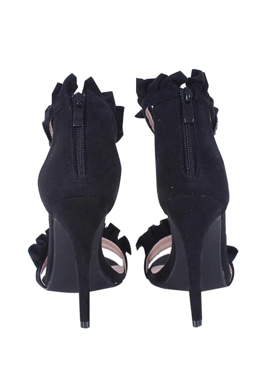 Black Ruffle Detail Stilletto Heels - Image 3