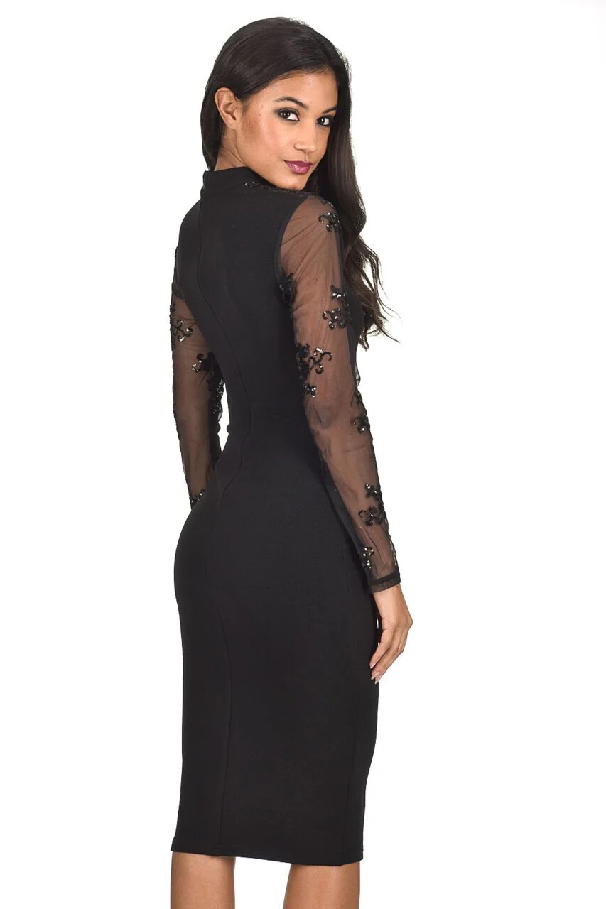 Black Sequin Sleeved Dress - Image 3