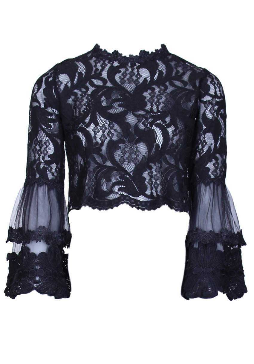 Black Sheer Lace Long Sleeve Top - Image 5