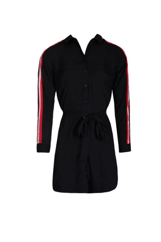 Black Shirt Dress With Stripe Detail And Tie Waist - Image 4