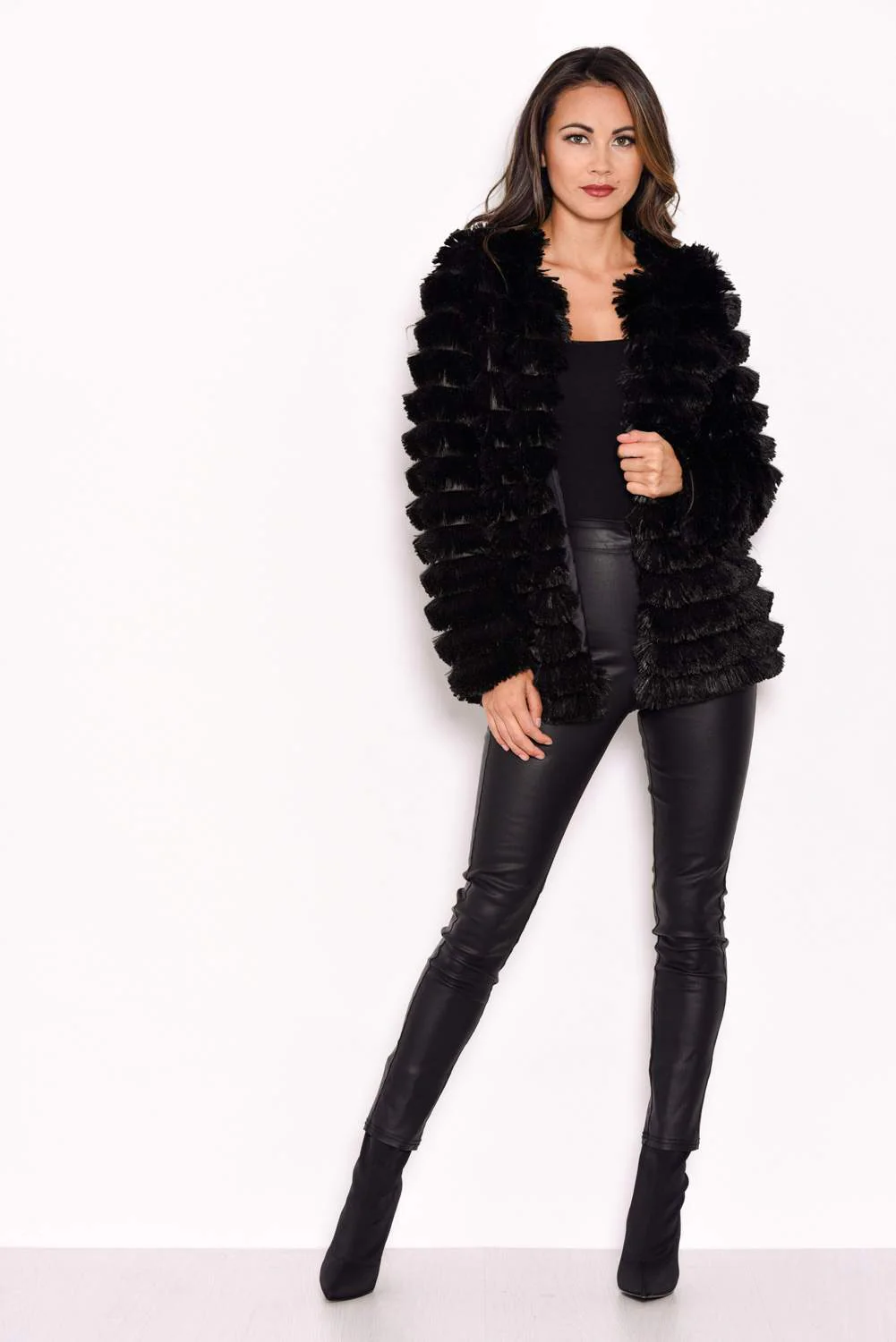Black Short Faux Fur Coat - Image 2