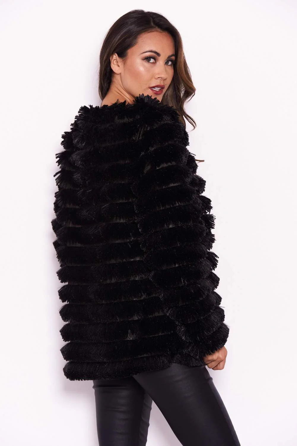 Black Short Faux Fur Coat - Image 3