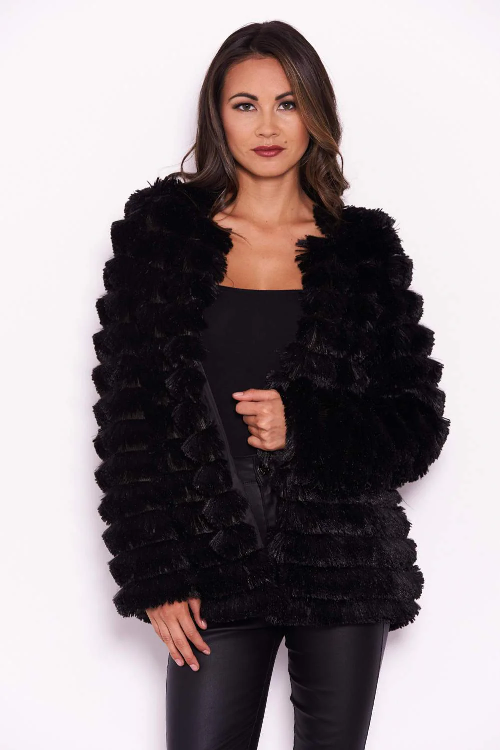 Black Short Faux Fur Coat - Image 4