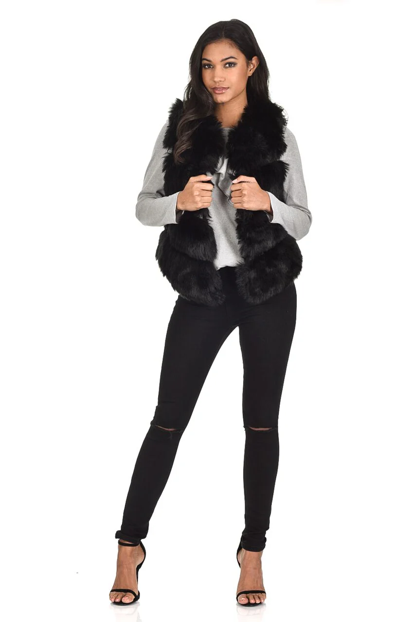 Black Short Faux Fur Gilet - Image 2