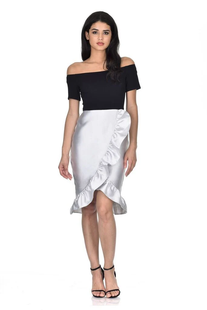 Black Silver 2 in 1 Frill Skirt Dress - Image 2