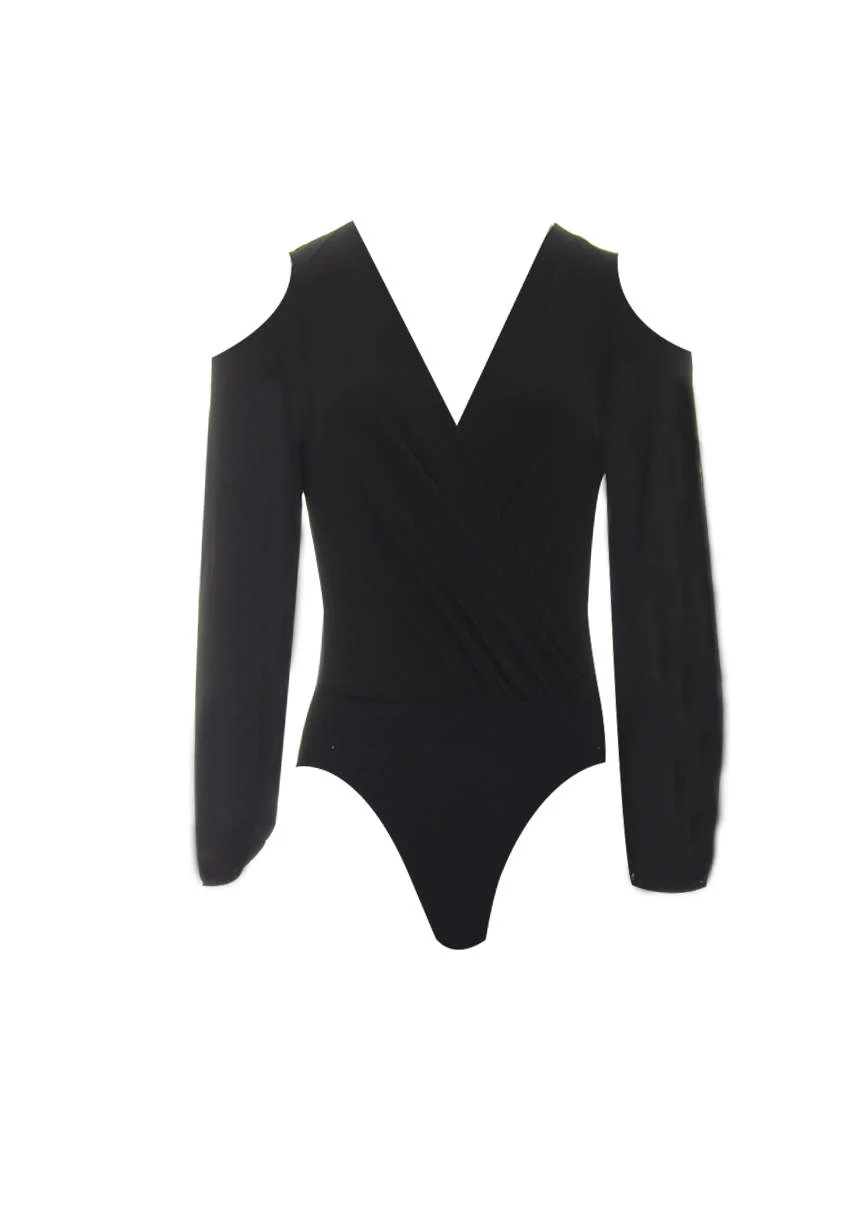 Black Sleeved Plunge Bodysuit - Image 4